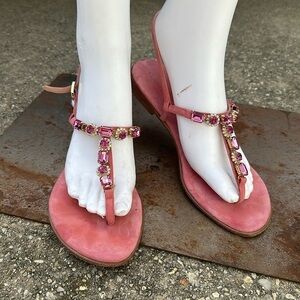 Clorinda Antinori Suede Leather Jeweled Sling Back Sandals in Pink Size 37